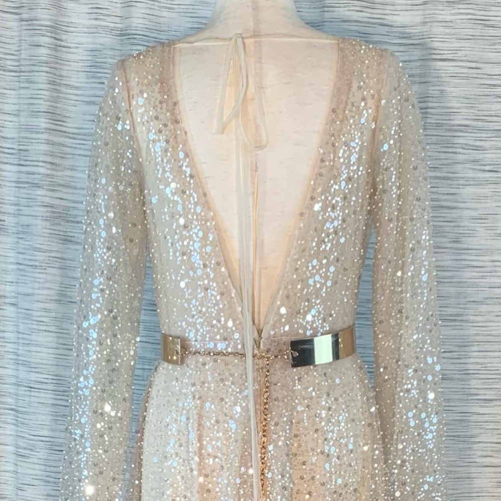 Bliss Cream Long Sleeve Plunge Gown - Picture 7 of 16
